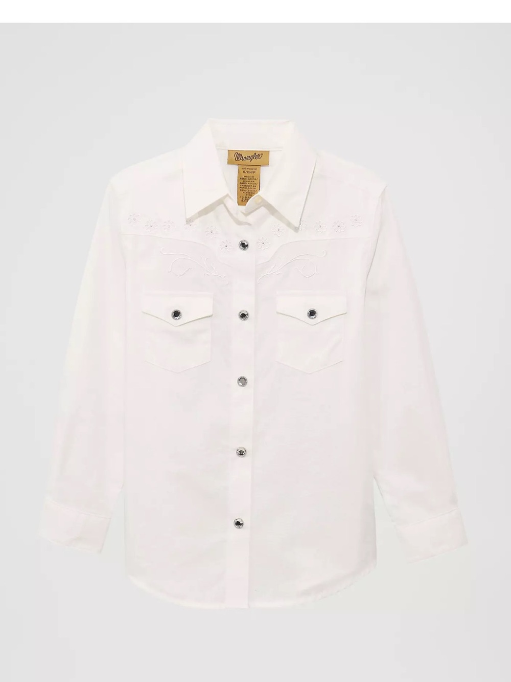 Girl Wrangler White Western Snap Shirt with Embroidered Yoke